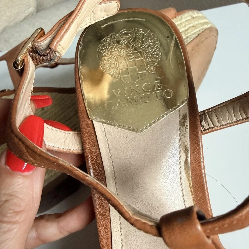 Vince Camuto Wedge Sandals Womens Size 11 Brown Leather Espadrille VC-INSLO2